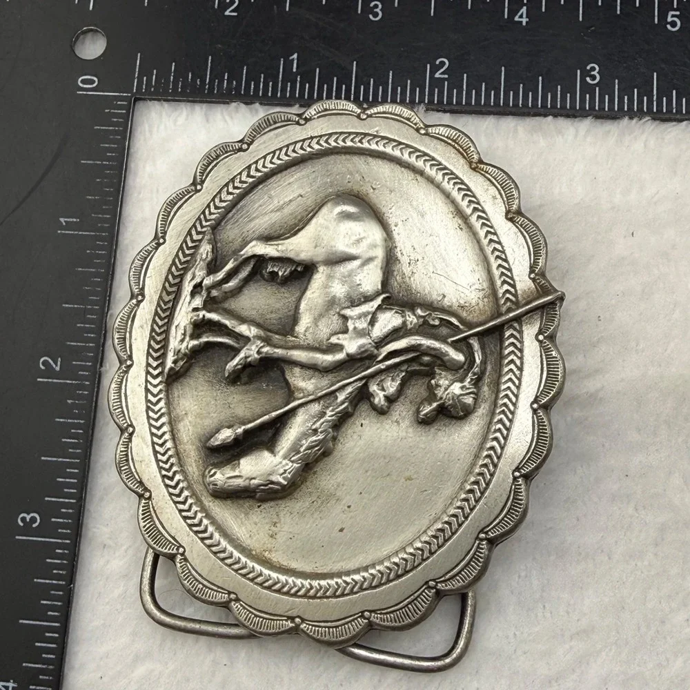 Vintage Siskiyou Belt Buckle Silver Native American End of the Trail 1982